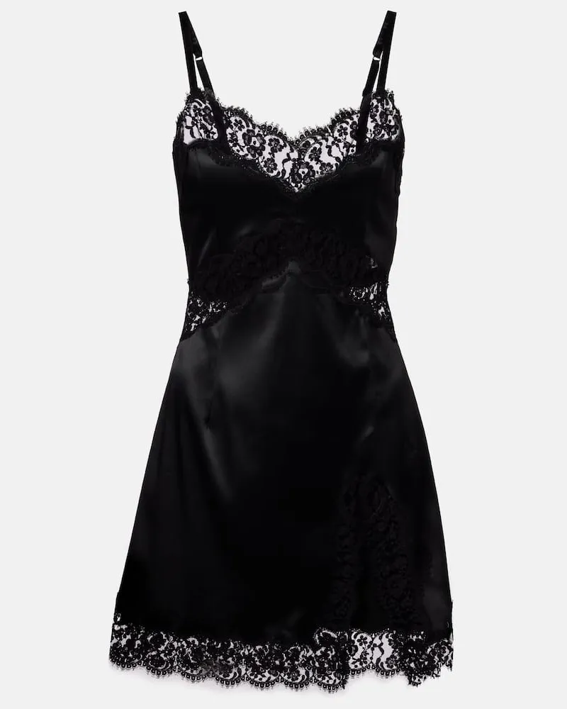 Dolce & Gabbana Slipdress aus Satin mit Spitze Schwarz