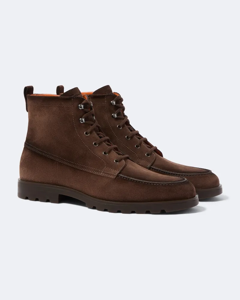 Santoni Schnürstiefel aus Veloursleder Braun