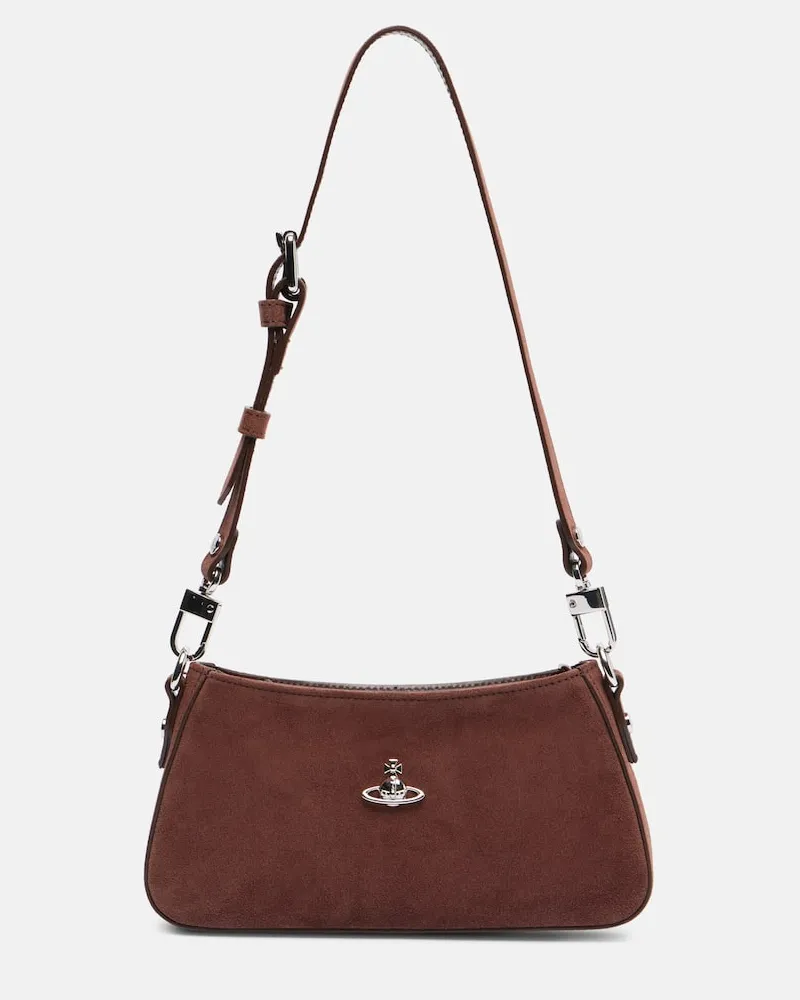 Vivienne Westwood Schultertasche Tasha Mini aus Veloursleder Braun