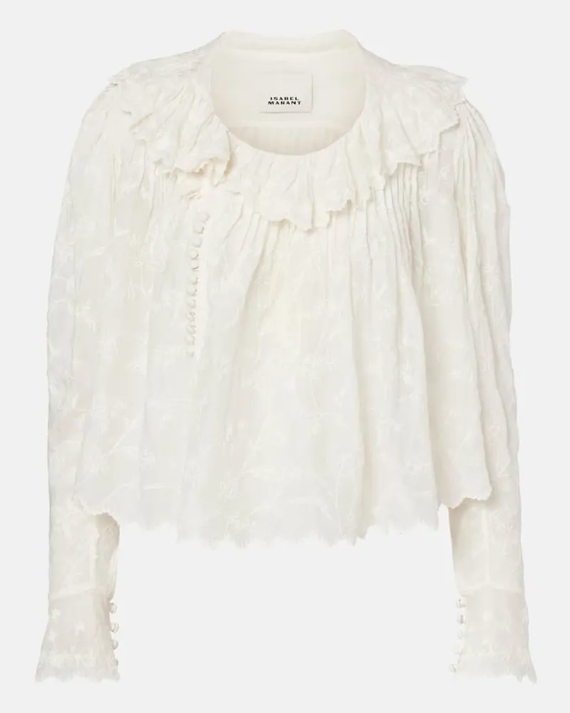 Isabel Marant Bestickte Bluse Zelly aus Baumwolle und Seide Weiß