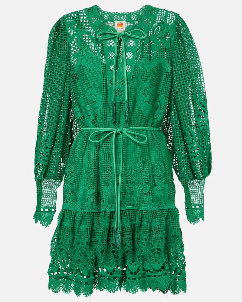 FARM Rio Minikleid Tropical Flight Green aus Guipure-Spitze Grã¼n