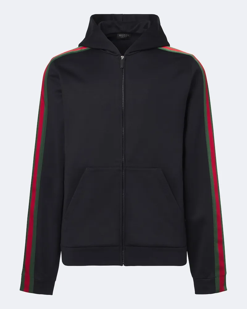 Gucci Kapuzenjacke Web Stripe aus Jersey Blau