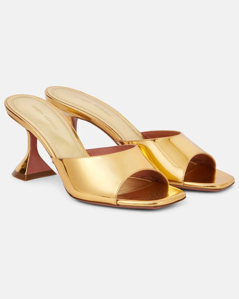 Amina Muaddi Pantoletten Lupita 70 aus Metallic-Leder Gold