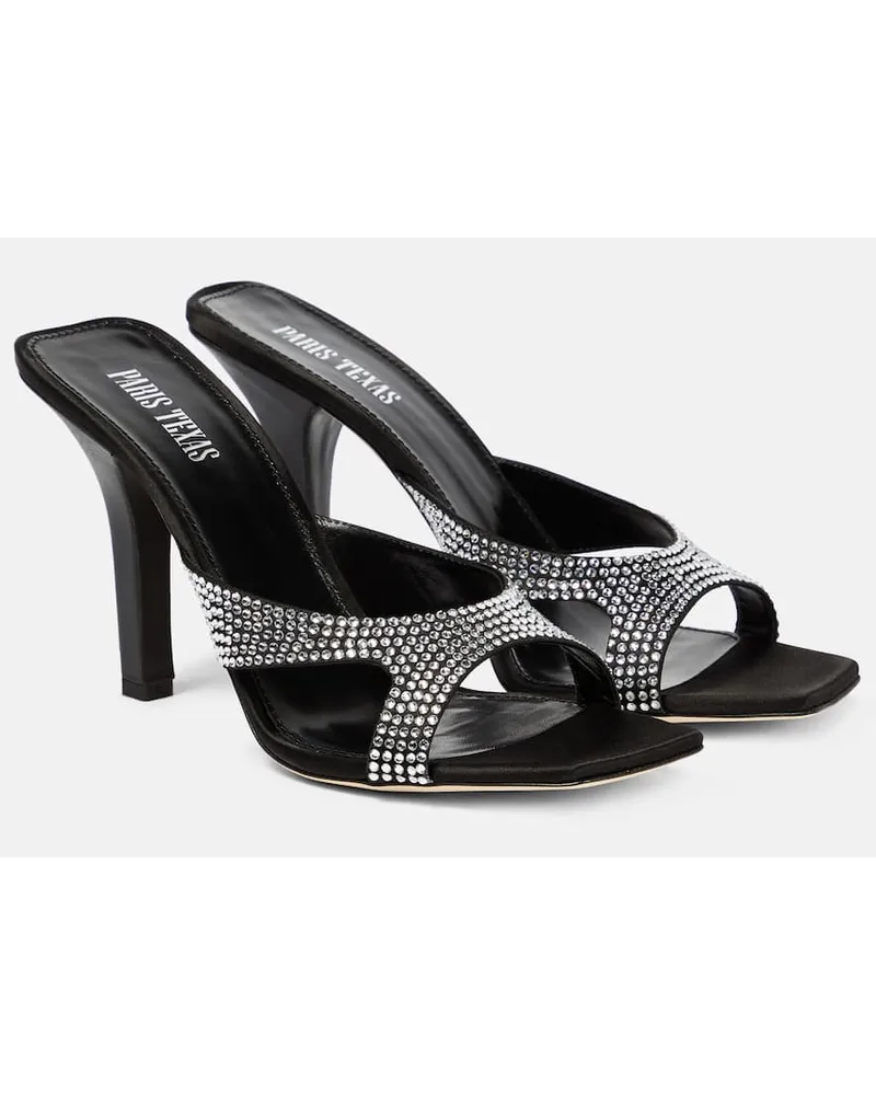 Paris Texas Verzierte Pantoletten Kate aus Satin Schwarz