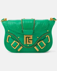 Balmain Schultertasche Blaze aus Leder Gruen