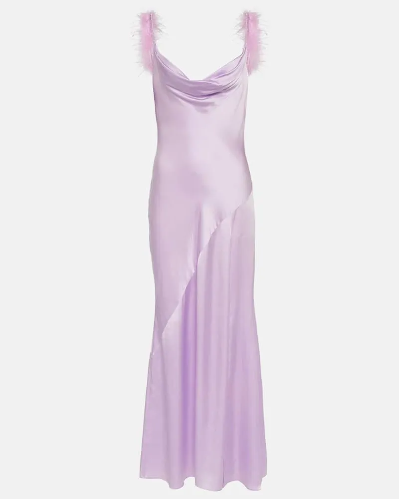 Self-Portrait Robe aus Seide mit Federn Violett