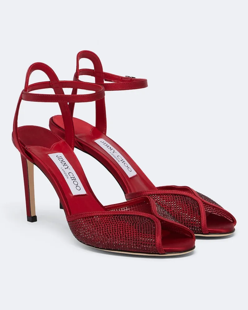 Jimmy Choo Sandalen Sacora mit Kristallen Rot