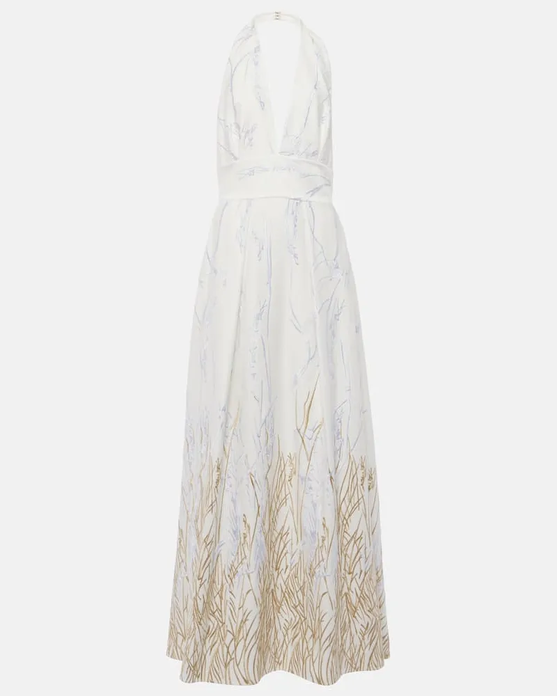 Elie Saab Bestickte Robe aus einem Baumwollgemisch Weiß