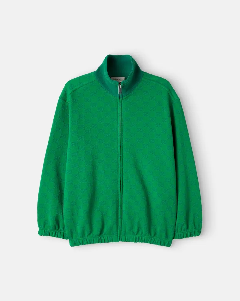 Gucci Trainingsjacke GG aus Baumwoll-Piqué Grün