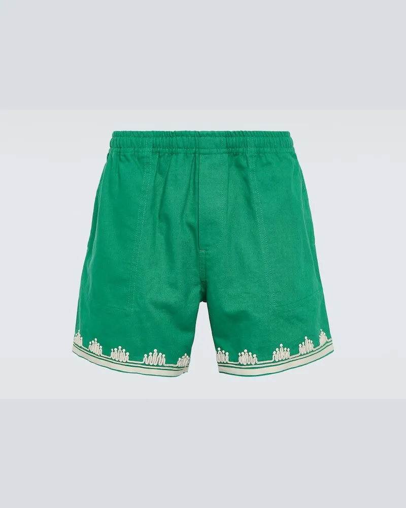 BODE Bestickte Shorts Ripple aus Baumwolle Grün
