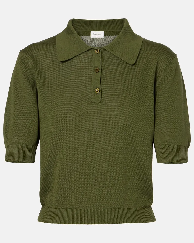 Saint Laurent Polopullover aus Baumwolle Grün