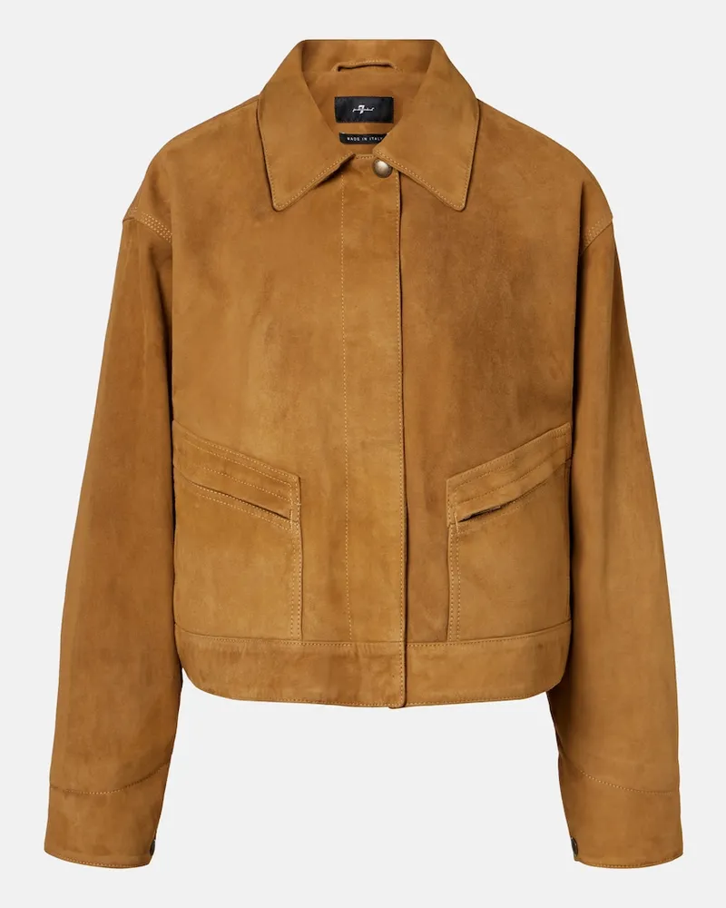 7 for all mankind Cropped-Jacke aus Veloursleder Beige