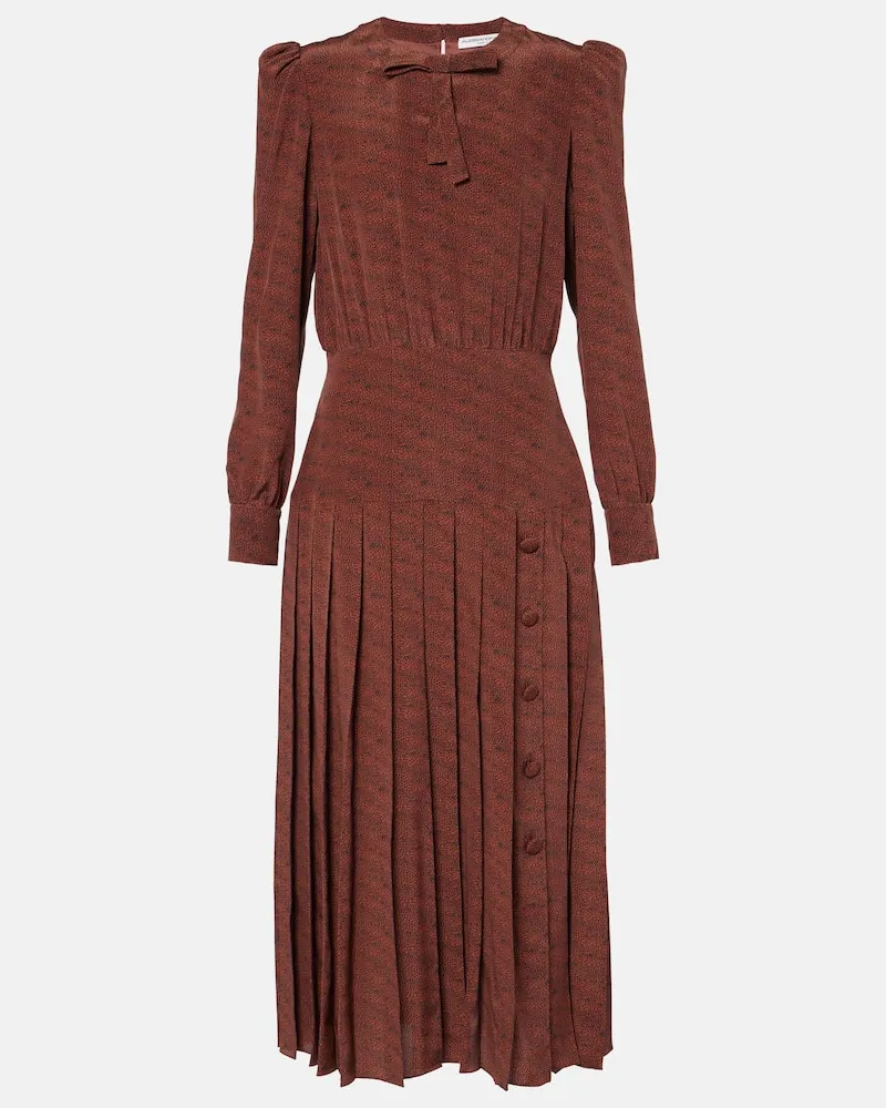 Alessandra Rich Bedrucktes Midikleid aus Seide Braun