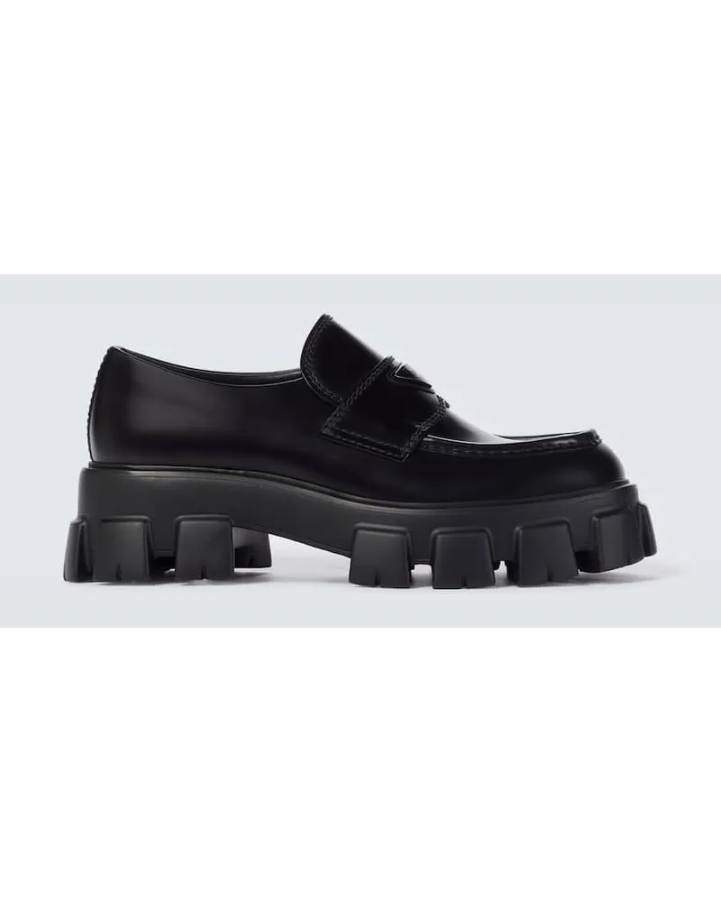 Prada Loafers Monolith aus Leder Schwarz