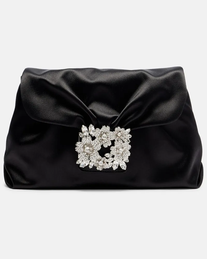 Roger Vivier Clutch Efflorescence Mini aus Satin Schwarz