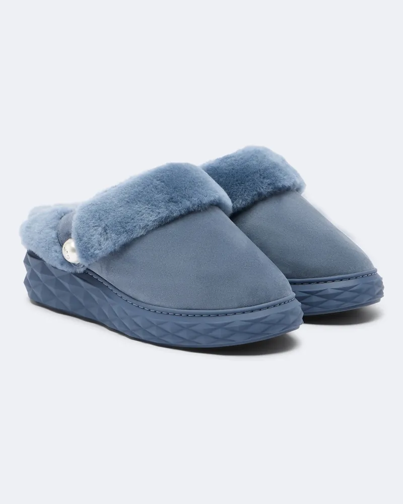 Jimmy Choo Plateau-Mules Diamond aus Veloursleder Blau