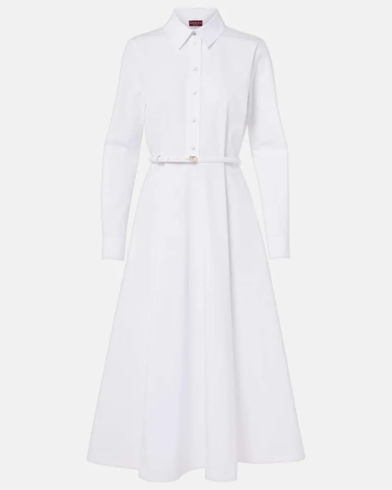 Gucci Hemdblusenkleid aus Baumwollpopeline Weiß