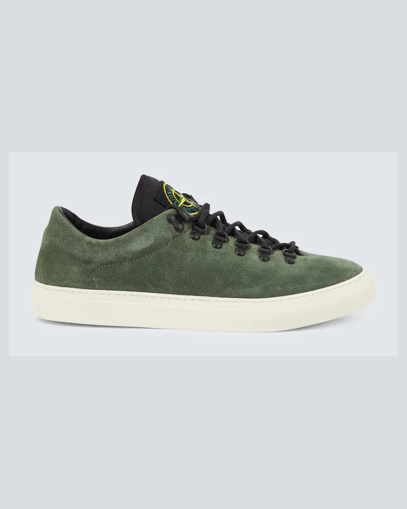 Stone Island Sneakers Compass aus Veloursleder Gruen