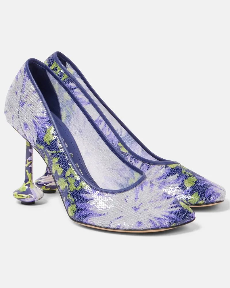 Loewe Pumps Toy 90 aus Mesh mit Pailletten Lila