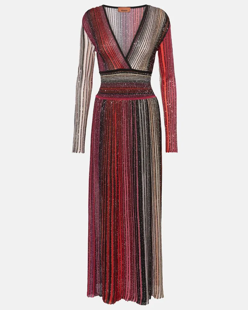 Missoni Midikleid aus Häkelstrick mit Pailletten Rot
