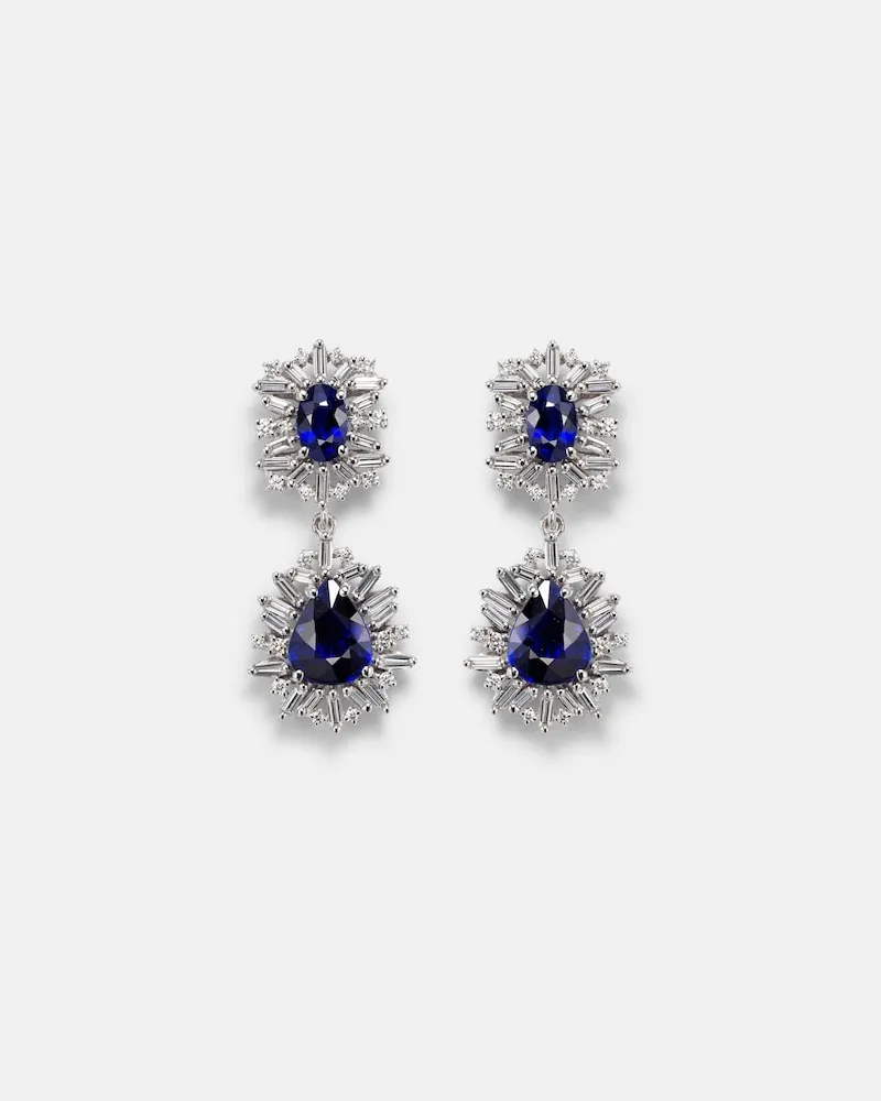 Suzanne Kalan Ohrringe aus 18kt Weißgold mit Diamanten und Saphiren Silber
