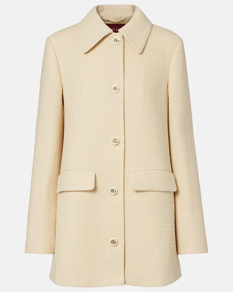 Gucci Mantel Double G aus Tweed Beige
