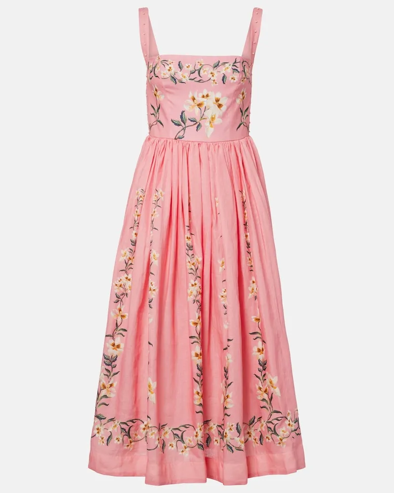 AGUA BENDITA Midikleid Mielero Promesa aus Leinen Rosa
