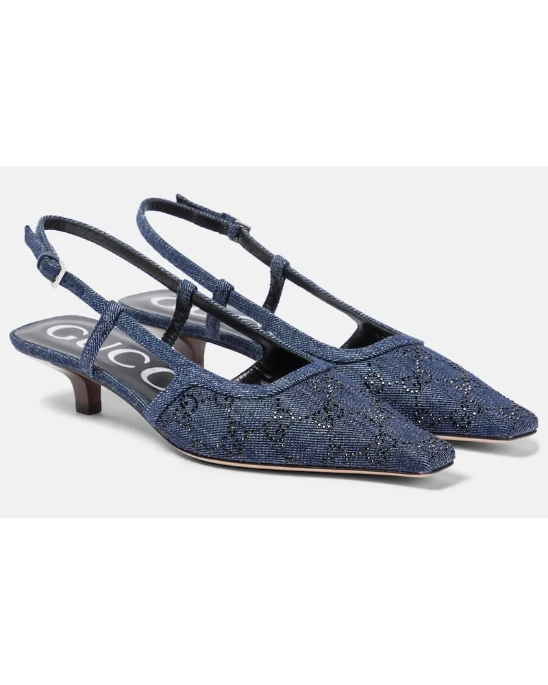 Gucci Slingback-Pumps GG Crystal aus Denim Blau