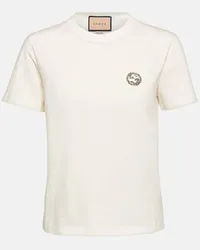 Gucci Verziertes T-Shirt aus Baumwoll-Jersey Weiss