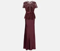 Verziertes Maxikleid aus Spitze und Satin