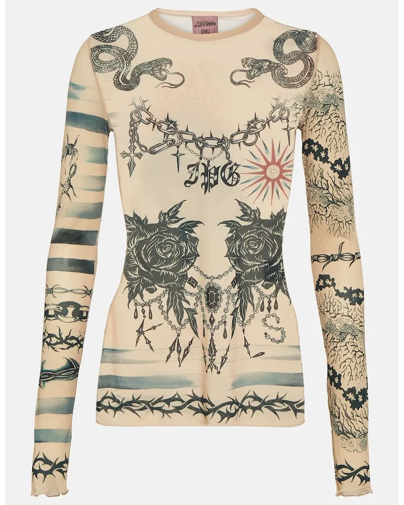 Jean Paul Gaultier X KNWLS Bedrucktes Top aus Mesh Multicolor