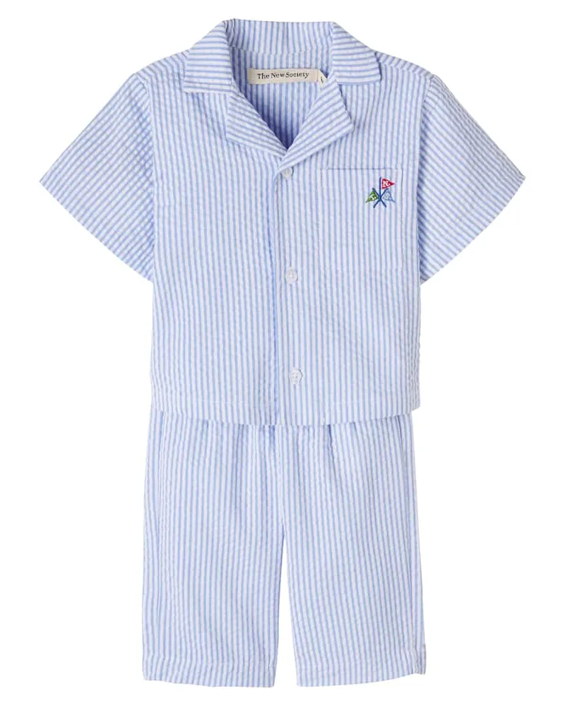 The New Society Baby Set Almond aus Hemd und Hose aus Seersucker Blau