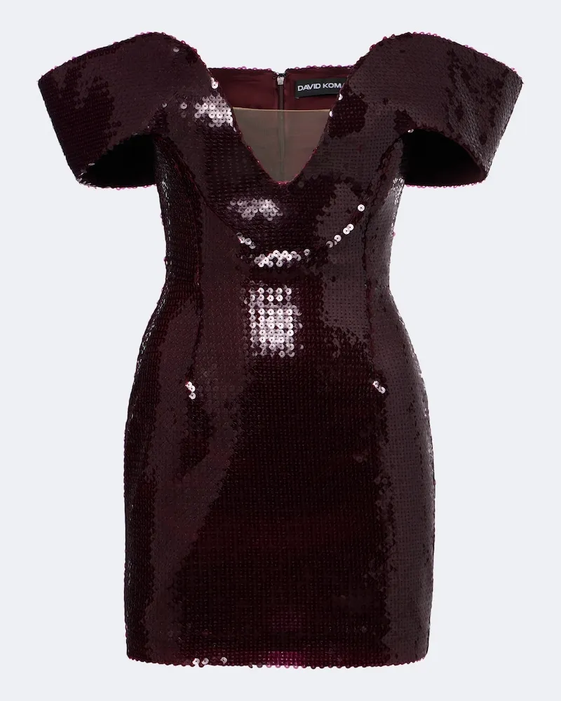 David Koma Off-Shoulder-Minikleid mit Pailletten Burgunderrot