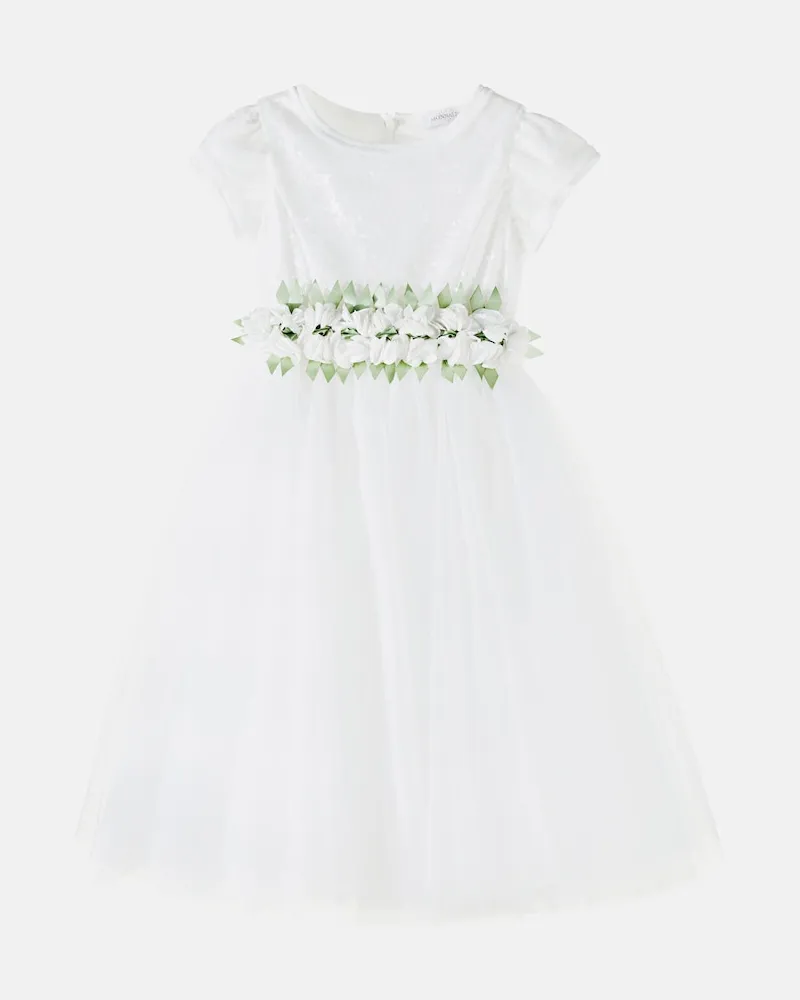 Monnalisa Kleid aus Tüll mit Pailletten Weiß