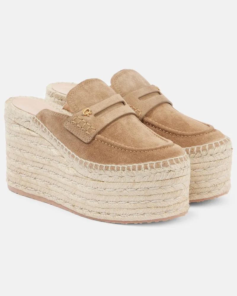 Gianvito Rossi Espadrille-Wedges aus Veloursleder Beige