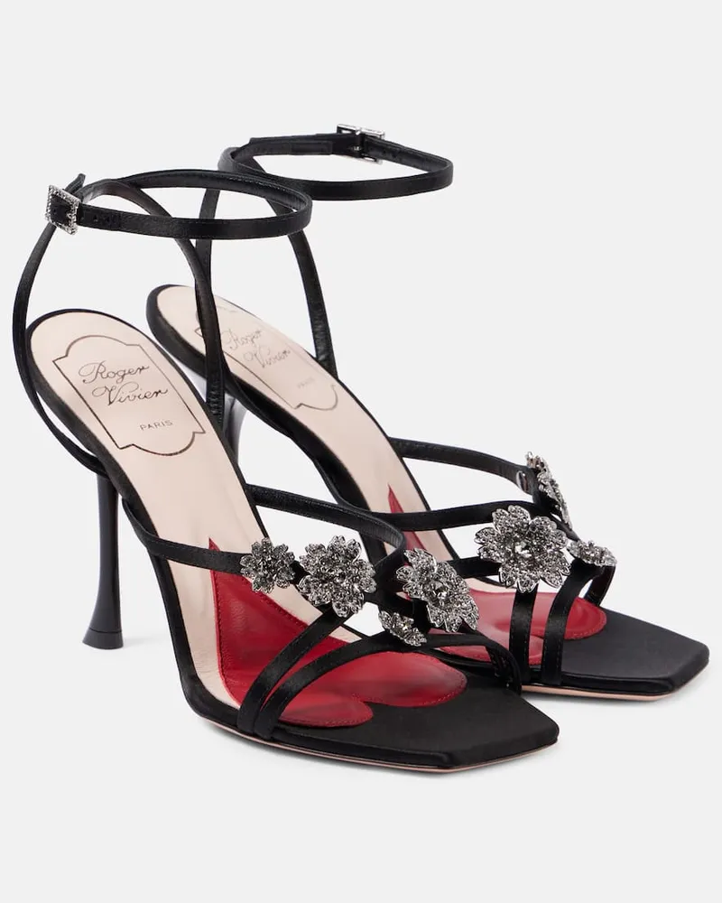 Roger Vivier Sandalen I Love Vivier Flower 100 aus Satin Schwarz