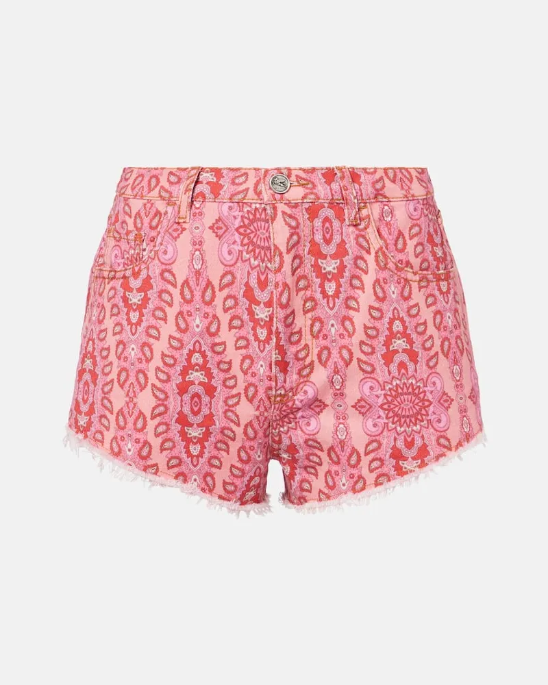 Etro Bedruckte Jeansshorts Rosa
