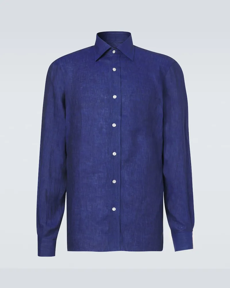 Rubinacci Hemd aus Leinen Blau