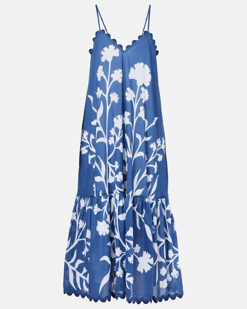 Juliet Dunn Bedrucktes Maxikleid aus Baumwolle Blau
