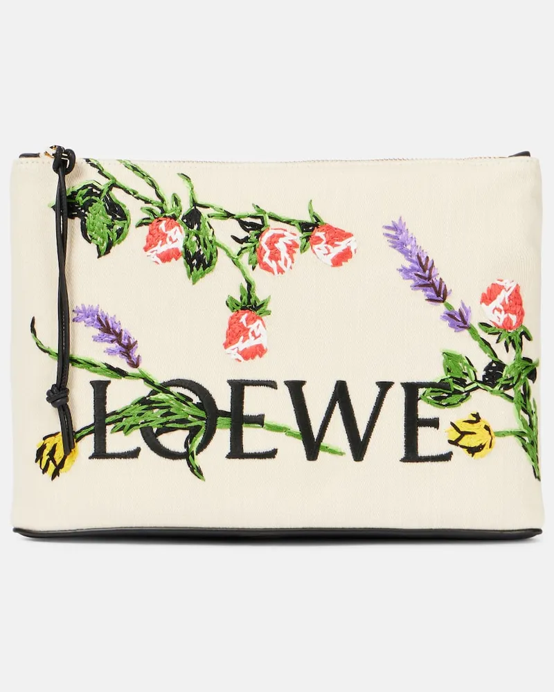 Loewe Paula's Ibiza Bestickte Clutch aus Canvas Beige