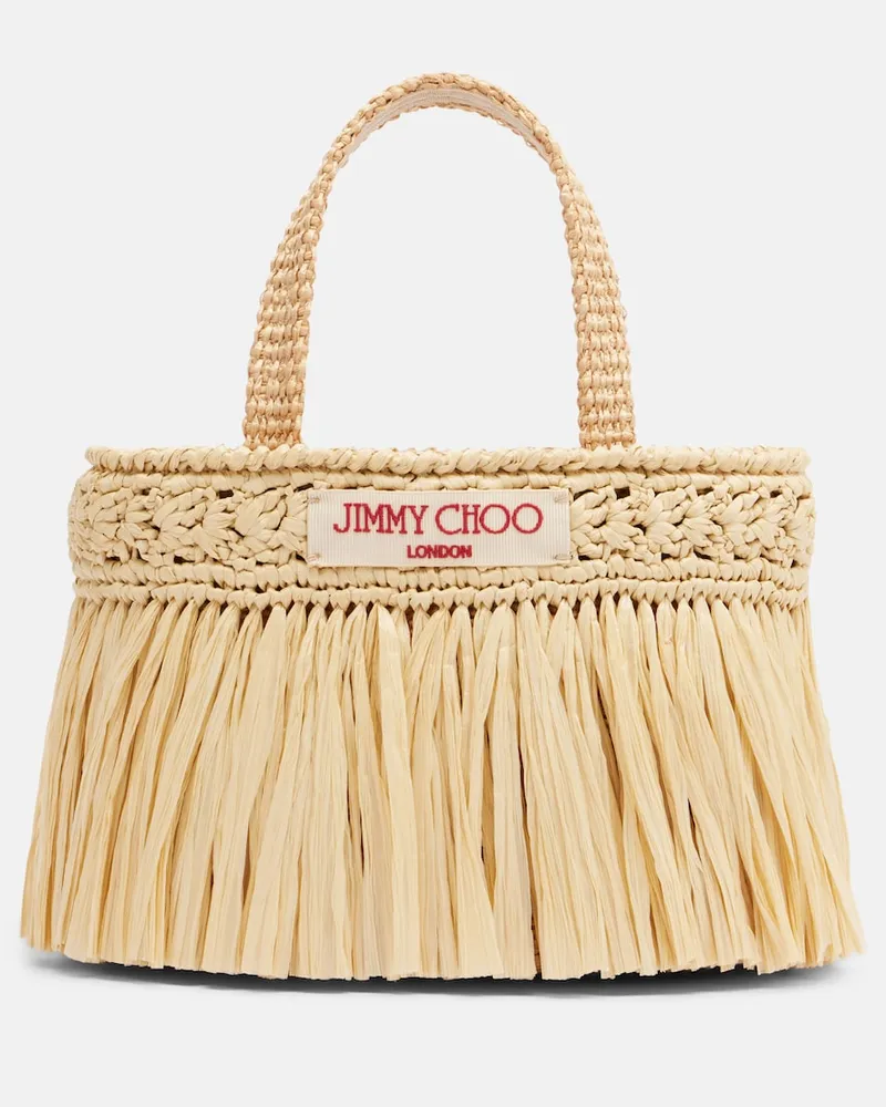Jimmy Choo Henkeltasche Mini aus Raffiabast Beige