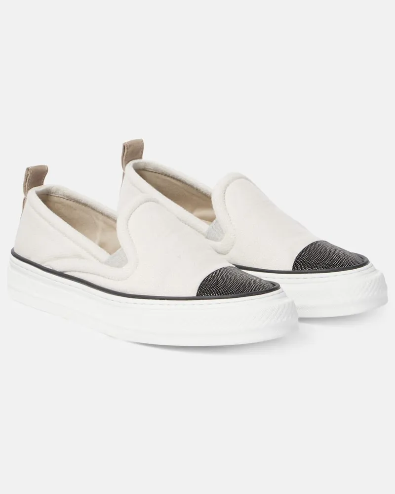 Brunello Cucinelli Slip-ons Monili aus Canvas Weiß