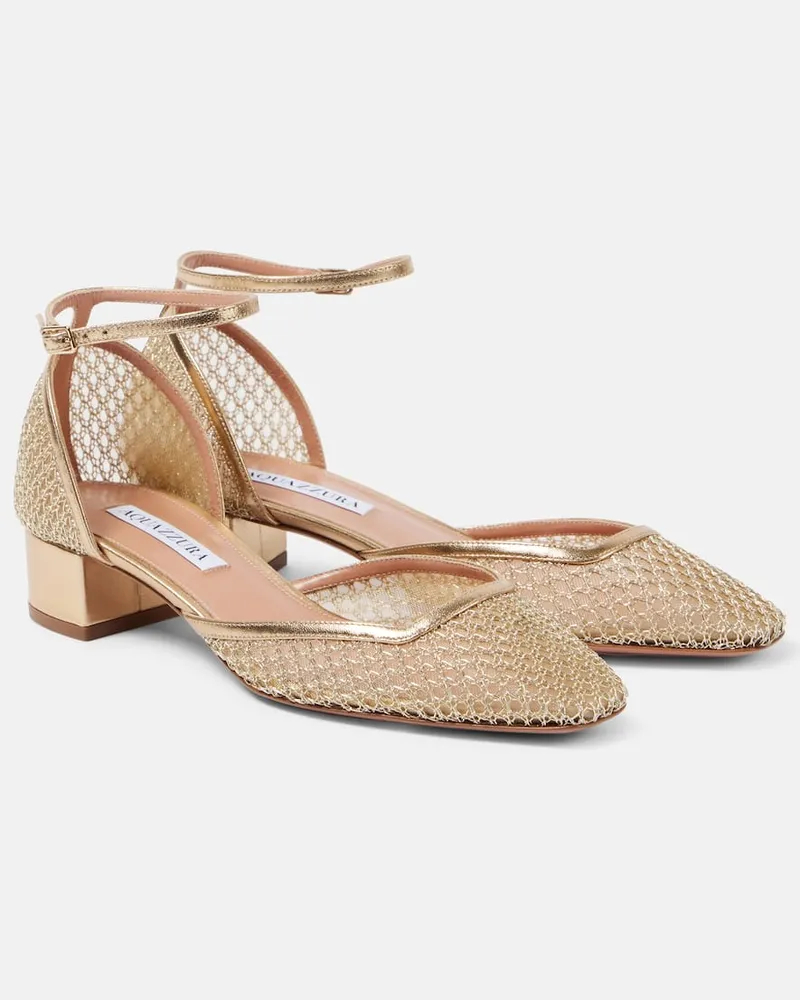 Aquazzura Pumps Asha 35 aus Mesh mit Leder Gold