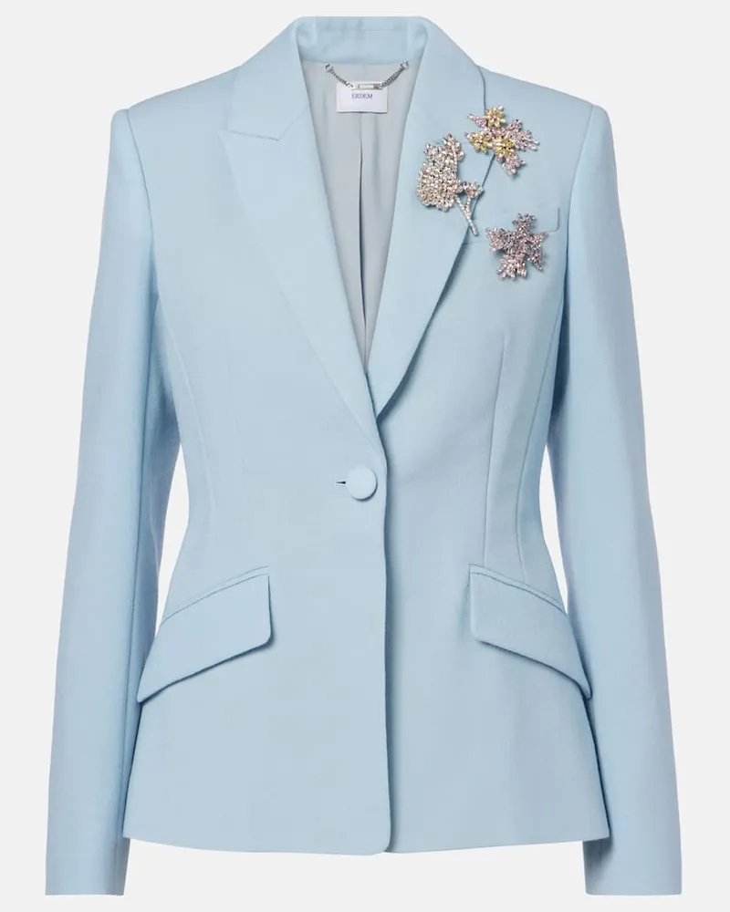 Erdem Verzierter Blazer aus Schurwoll-Crêpe Blau