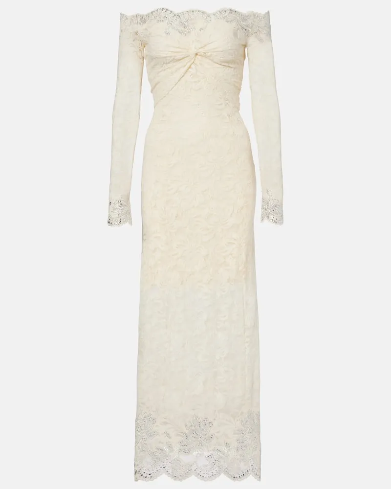 Paco Rabanne Bridal Off-Shoulder-Midikleid aus Spitze Weiß