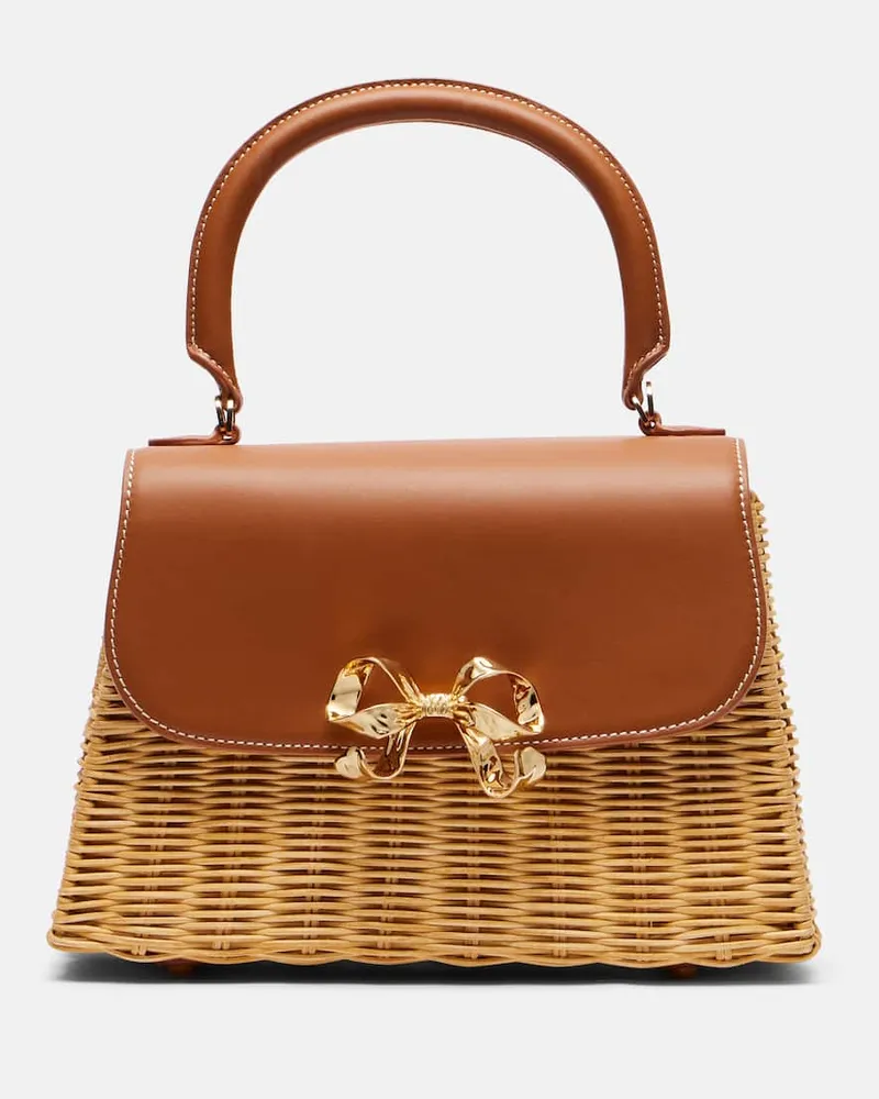 Self-Portrait Tote Bag Bow Mini aus Rattan mit Lederimitat Braun