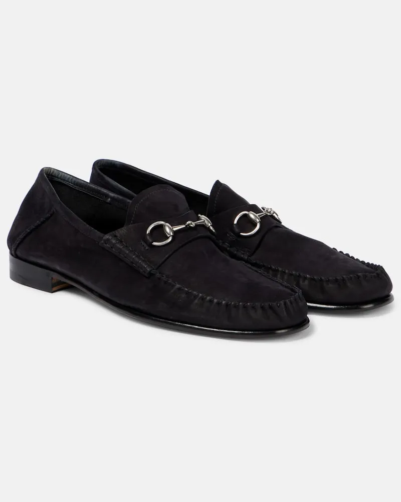 Gucci Loafers Gigi Horsebit aus Veloursleder Schwarz