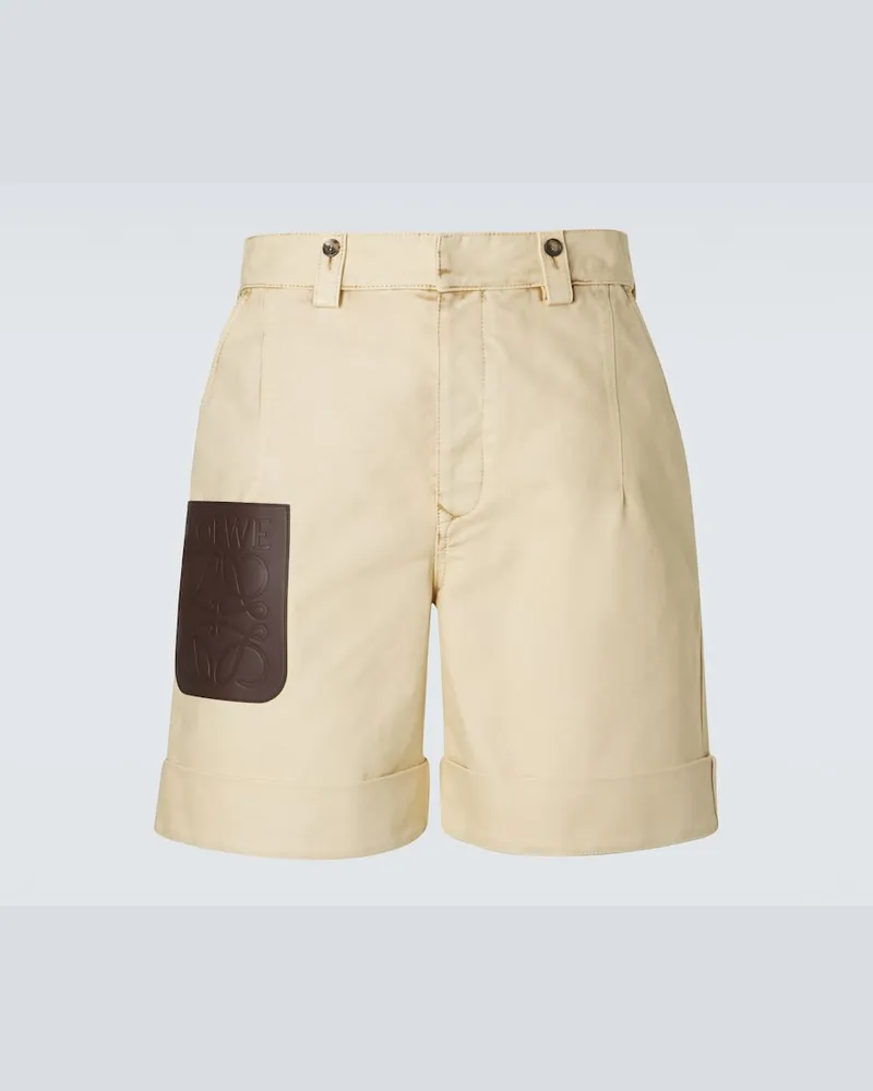 Loewe Shorts Anagram aus Baumwoll-Twill mit Leder Beige