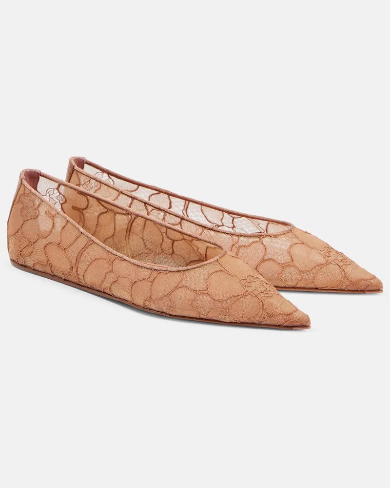 Amina Muaddi Ballerinas Barbara aus Spitze Beige