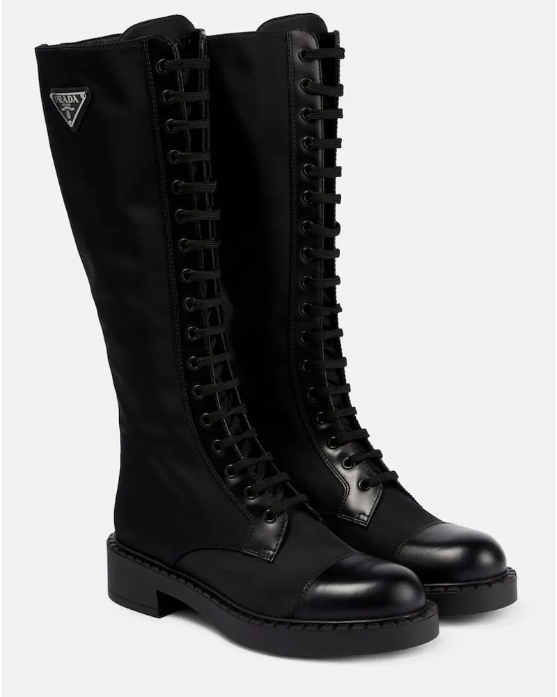 Prada Stiefel aus Re-Nylon und Leder Schwarz